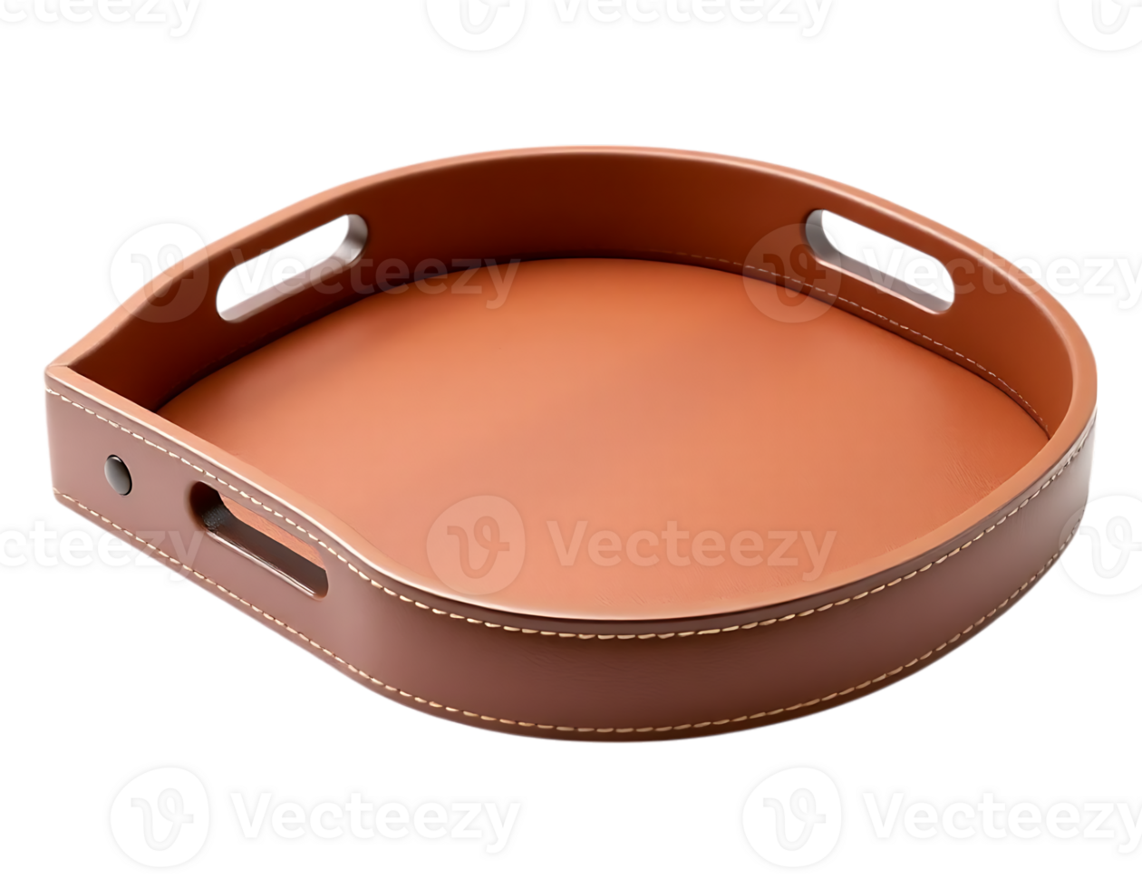 Elegant Oval Leather Serving Tray with Handles png