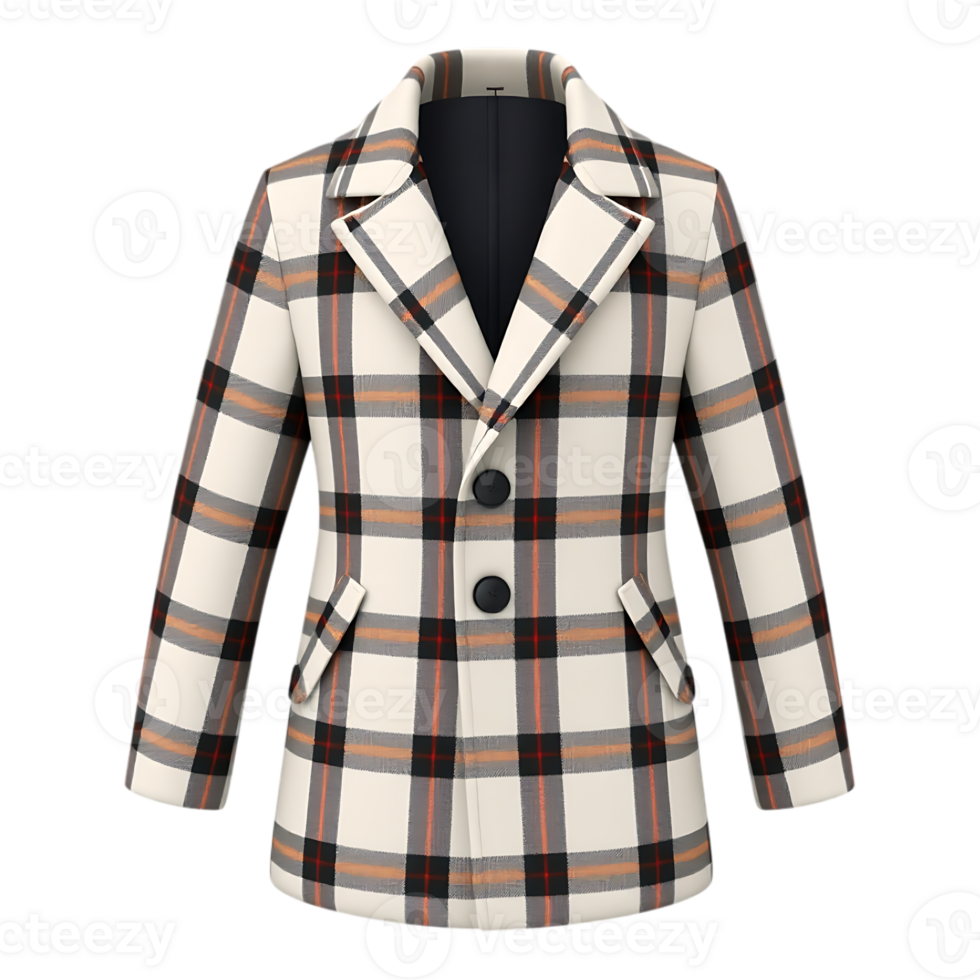 Plaid Coat Render Cream Black and Orange Checkered Jacket png