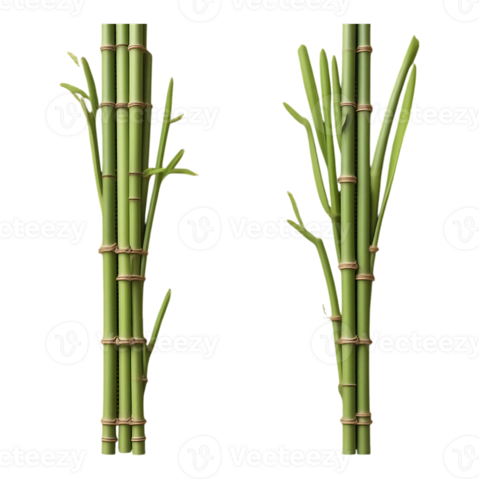 Bundles of green bamboo stalks with foliage on a transparent background png