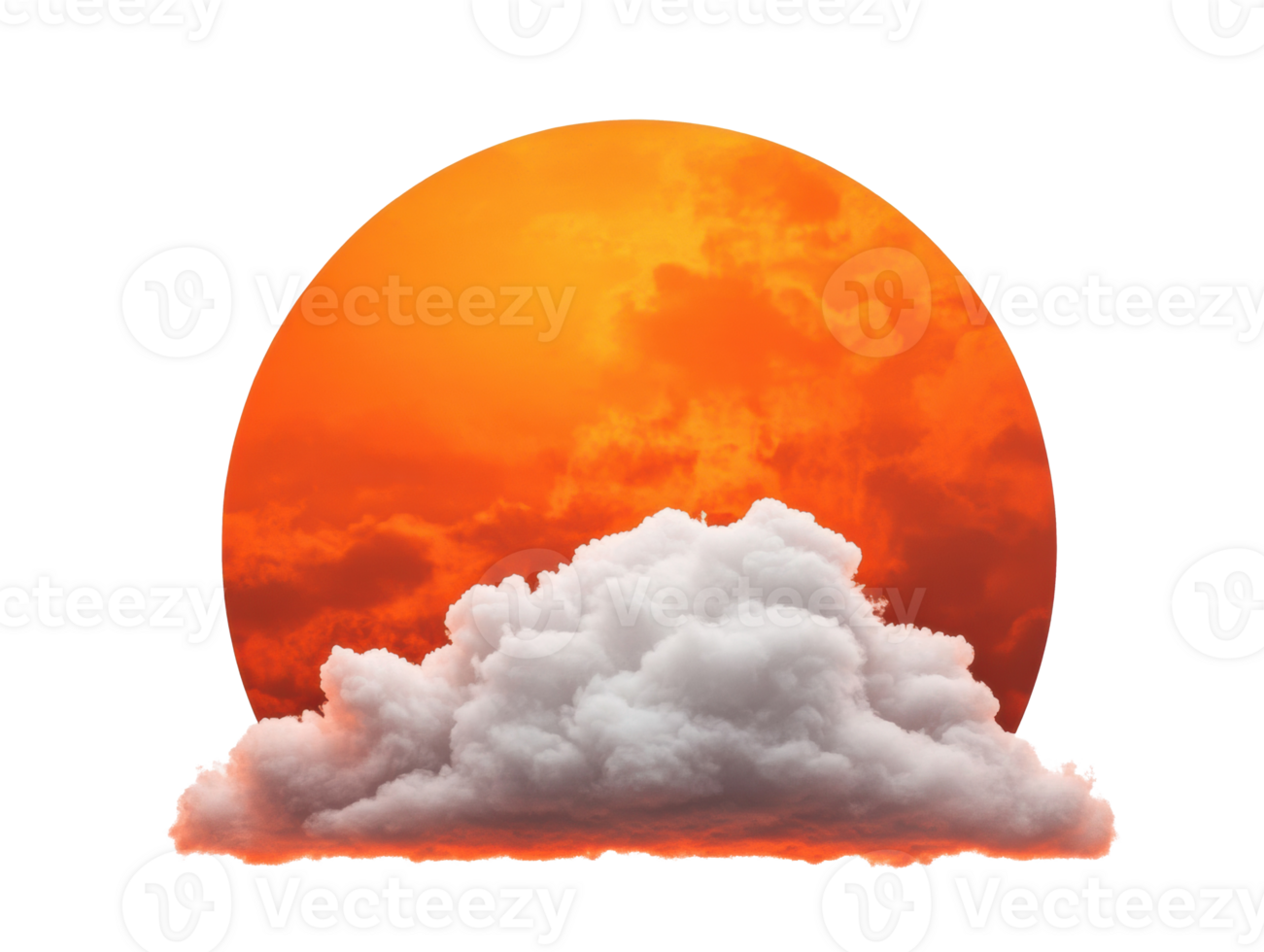 Vibrant sunset with orange sun and fluffy clouds in the sky png