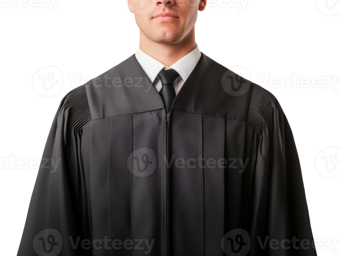 Graduation ceremony attire for male student in formal gown and tie png