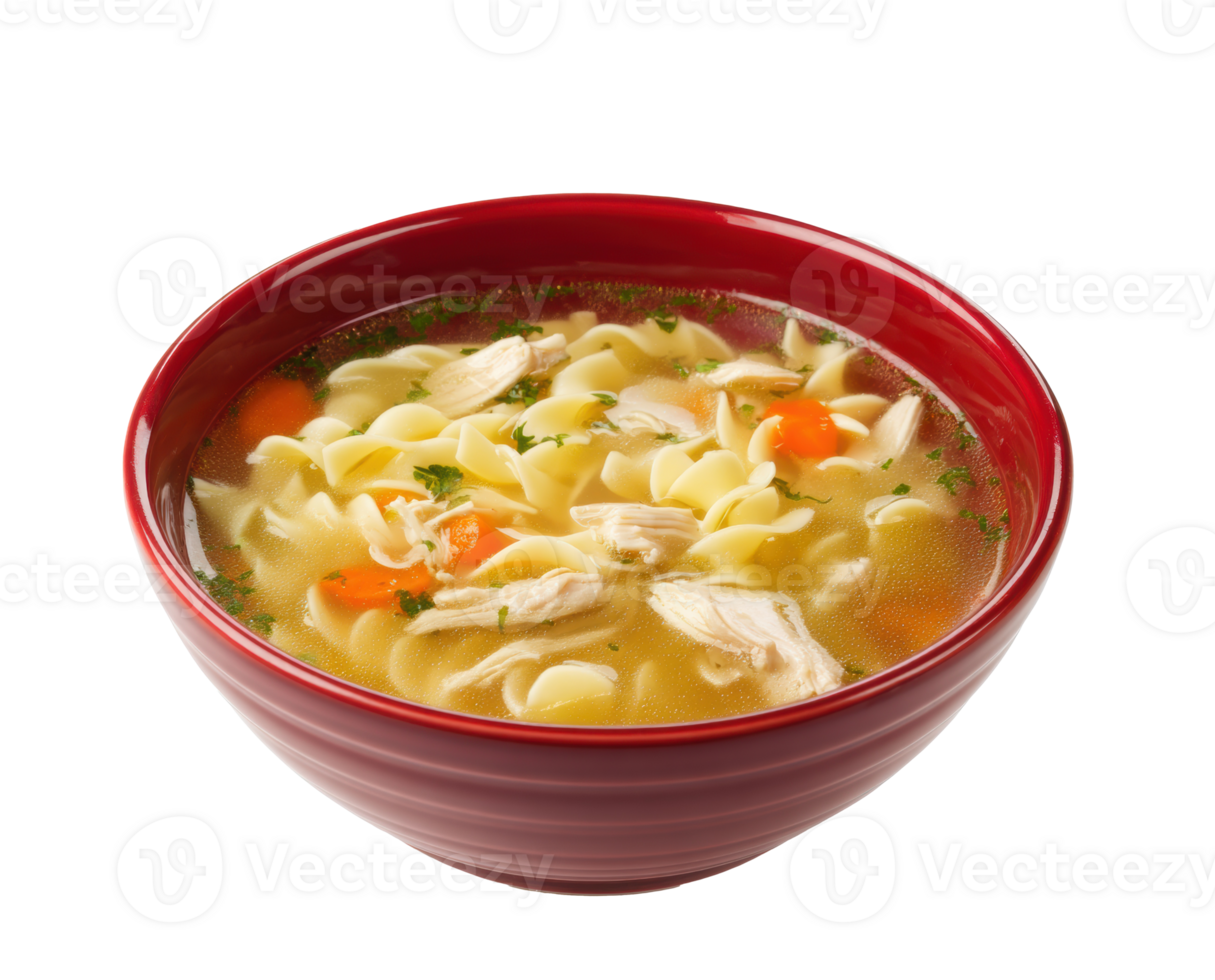 Delicious chicken soup with noodles and vegetables for comfort food png