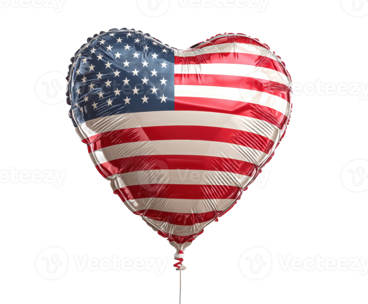A heart-shaped balloon featuring the design of the American flag png