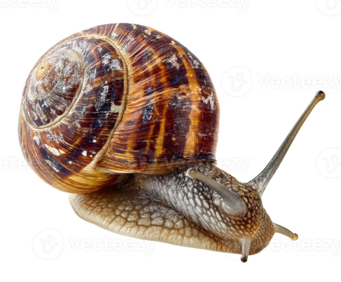 Snail exploring garden after rain in vibrant colors png