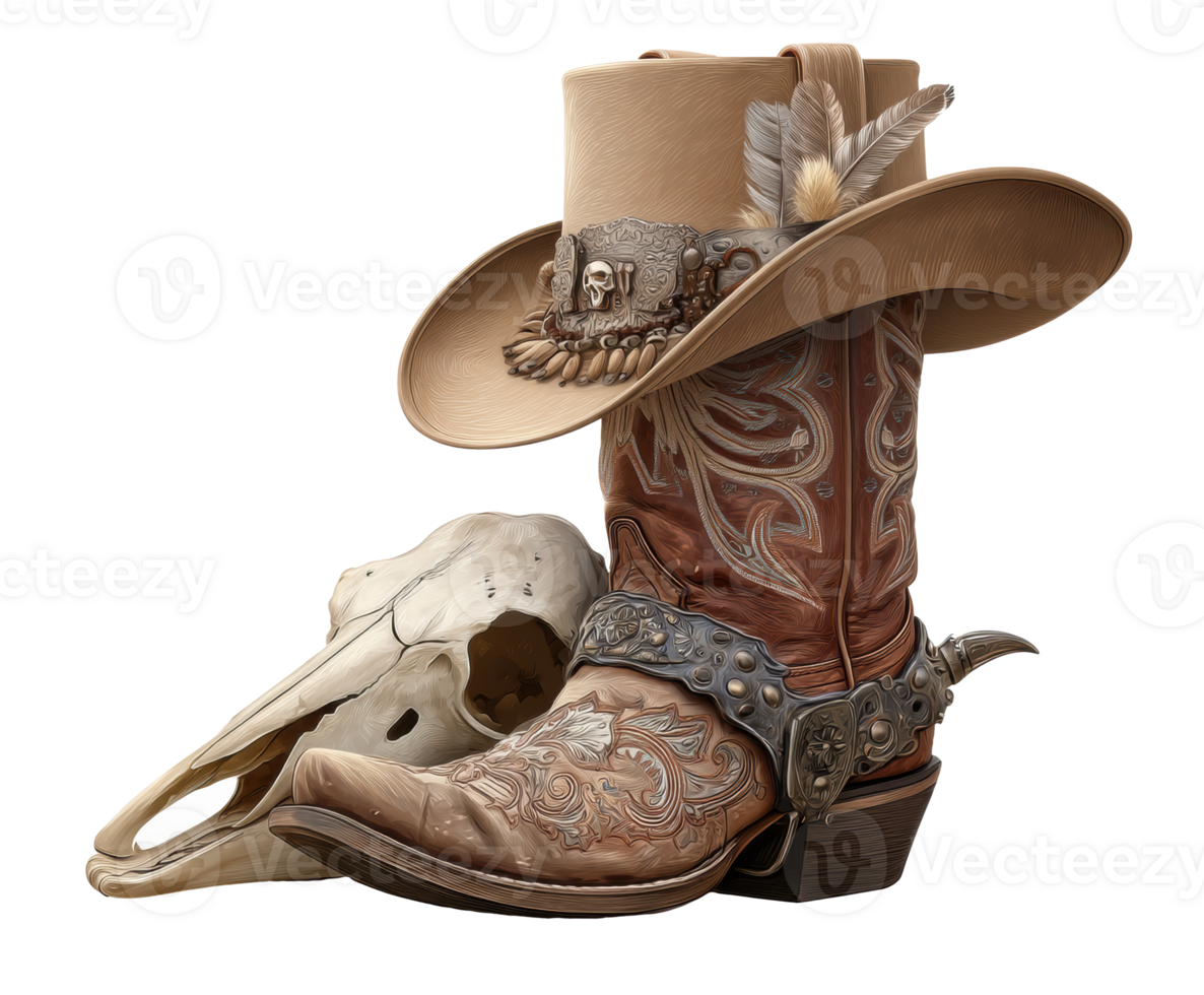 Western cowboy boots and skull decoration for rustic themes png