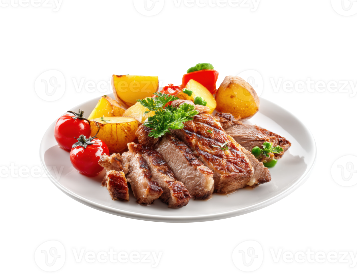 Grilled steak with vegetables and herbs for a flavorful meal png