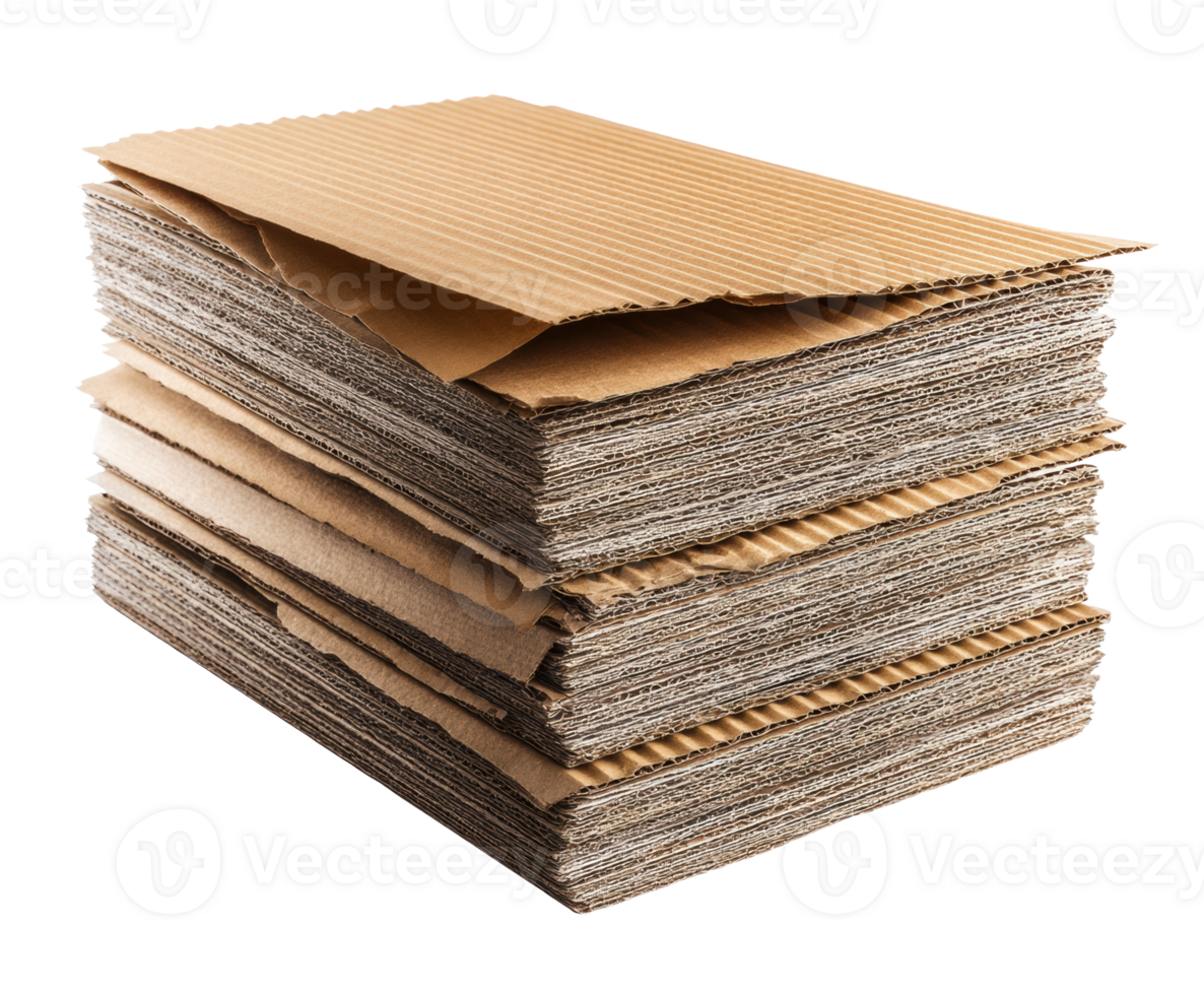 Stacked sheets of brown corrugated cardboard for packaging and crafts png
