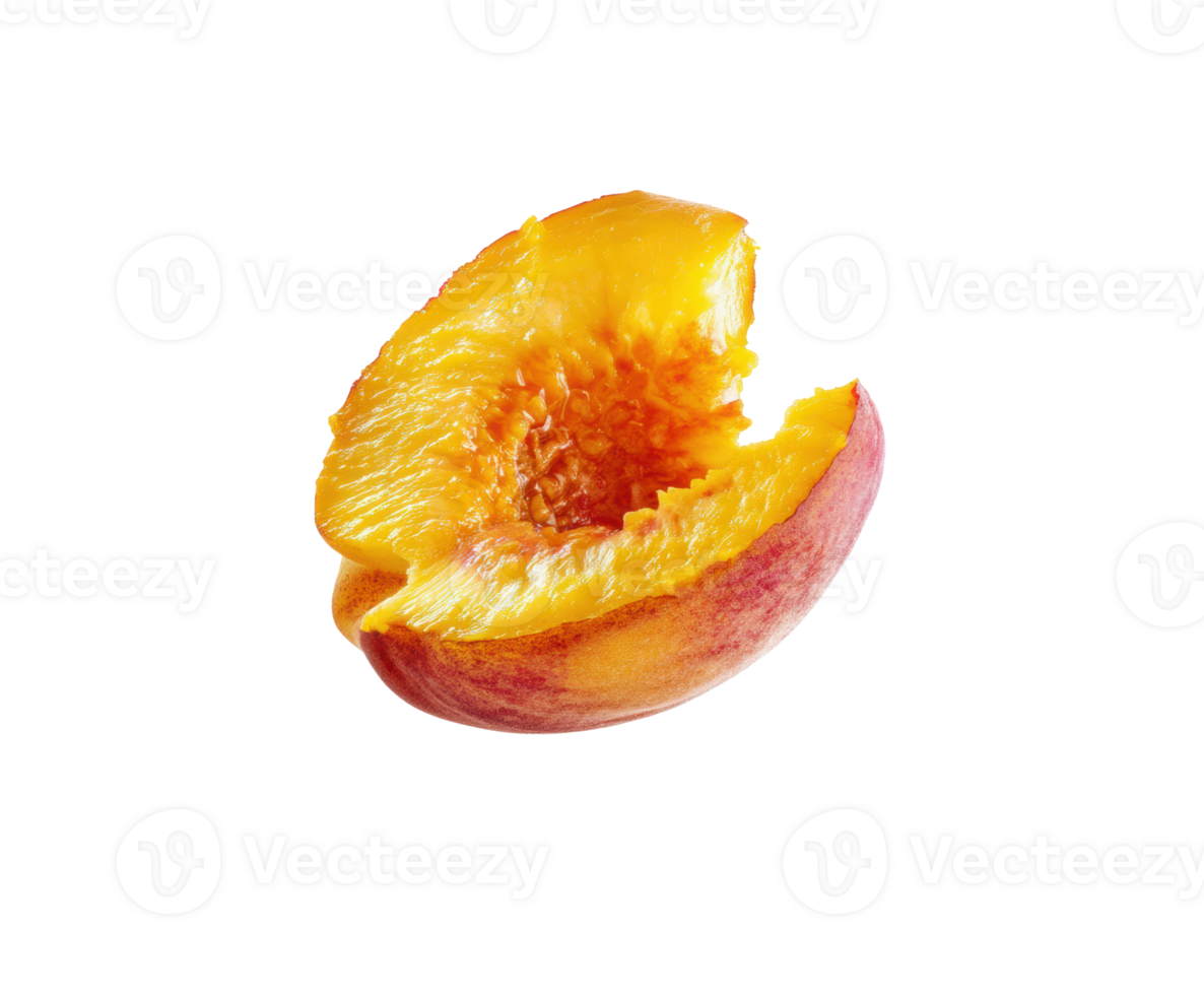 Fresh peach slice with a bite taken out for a healthy snack png