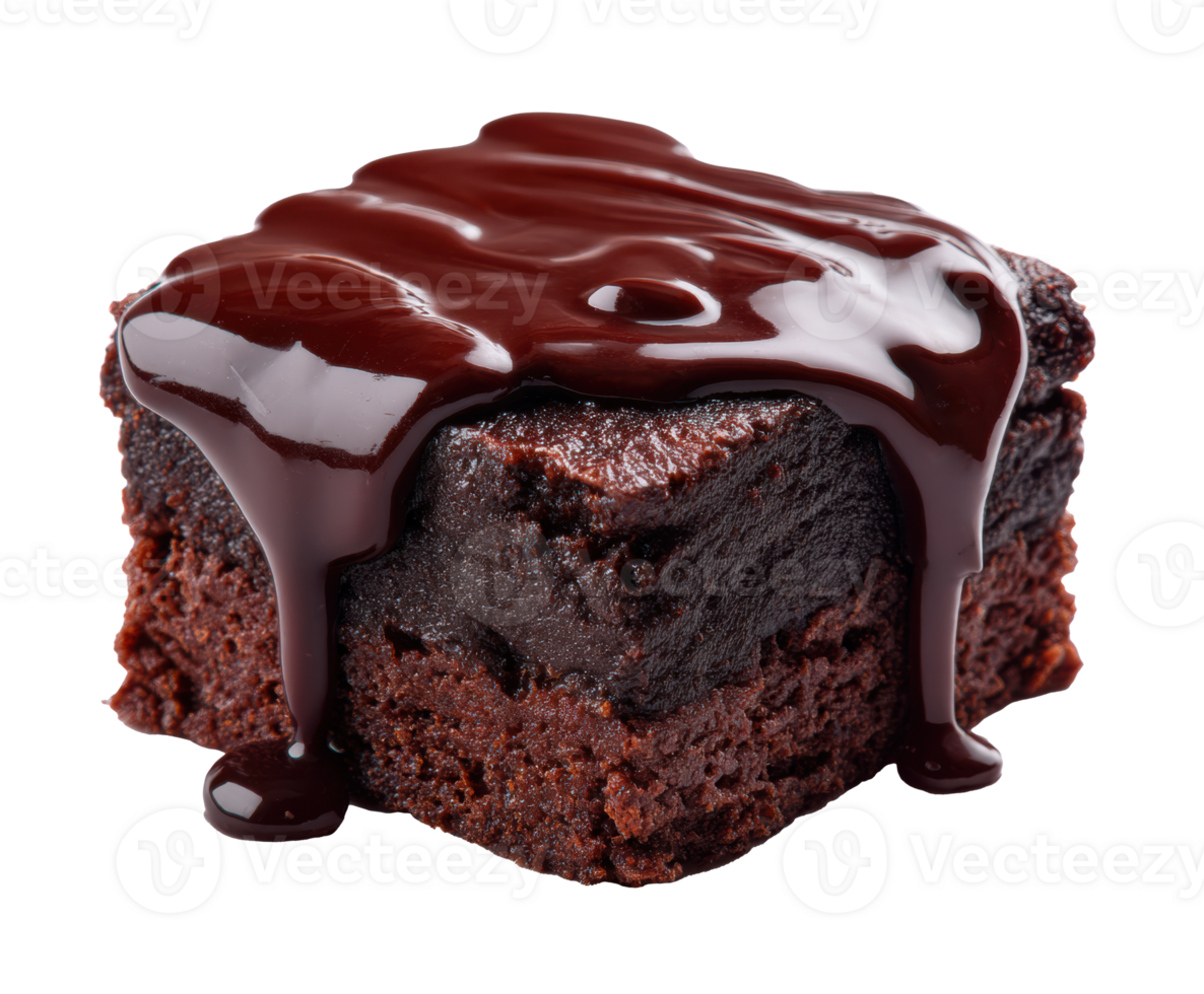 Moist chocolate brownie with rich ganache topping for dessert png