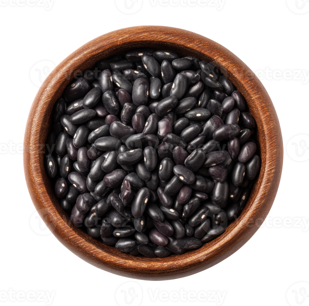 Black beans in a wooden bowl for healthy cooking png