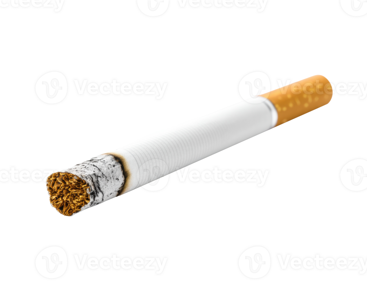 Cigarette resting on a flat surface with ash details png