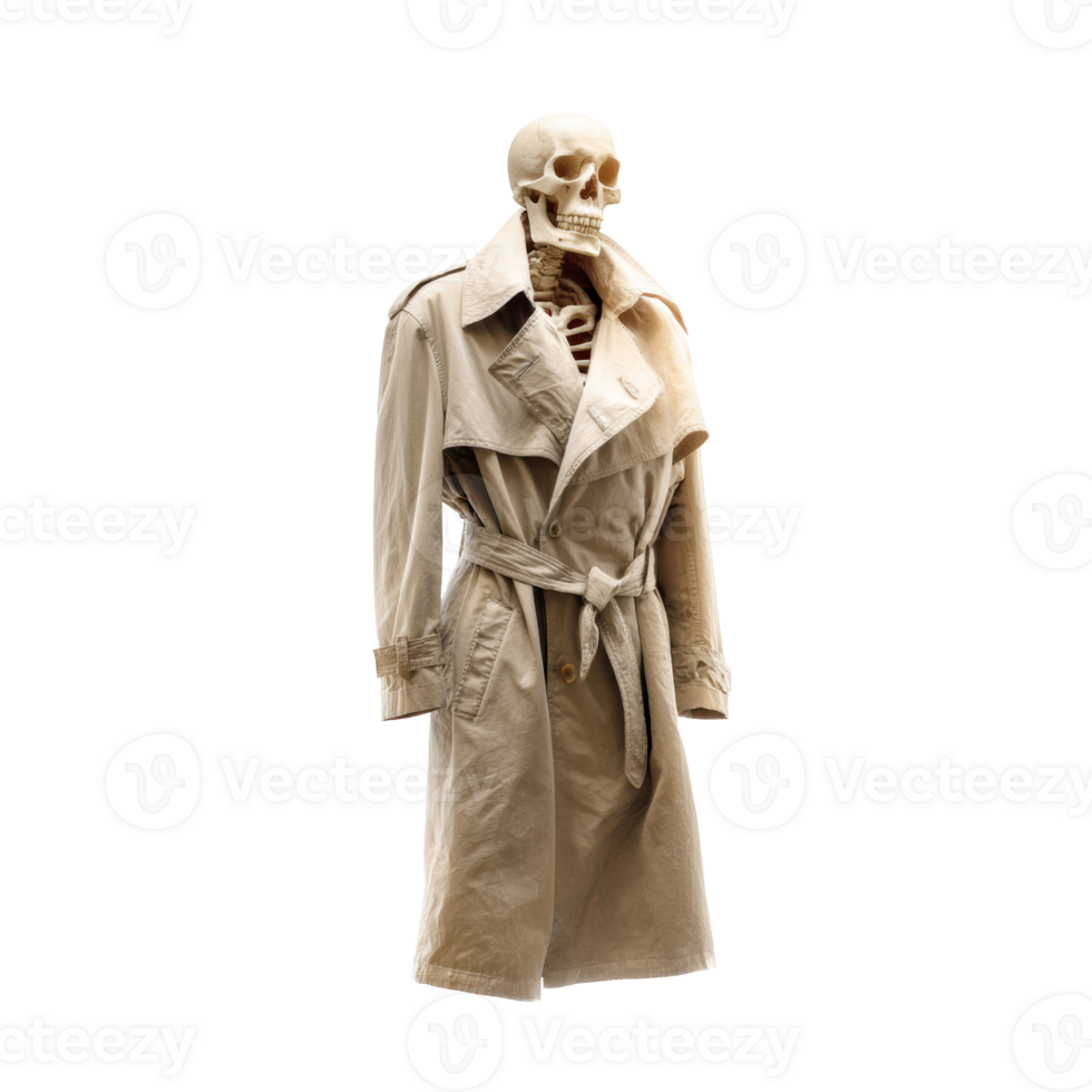 Skeleton in beige trench coat for creative Halloween theme png