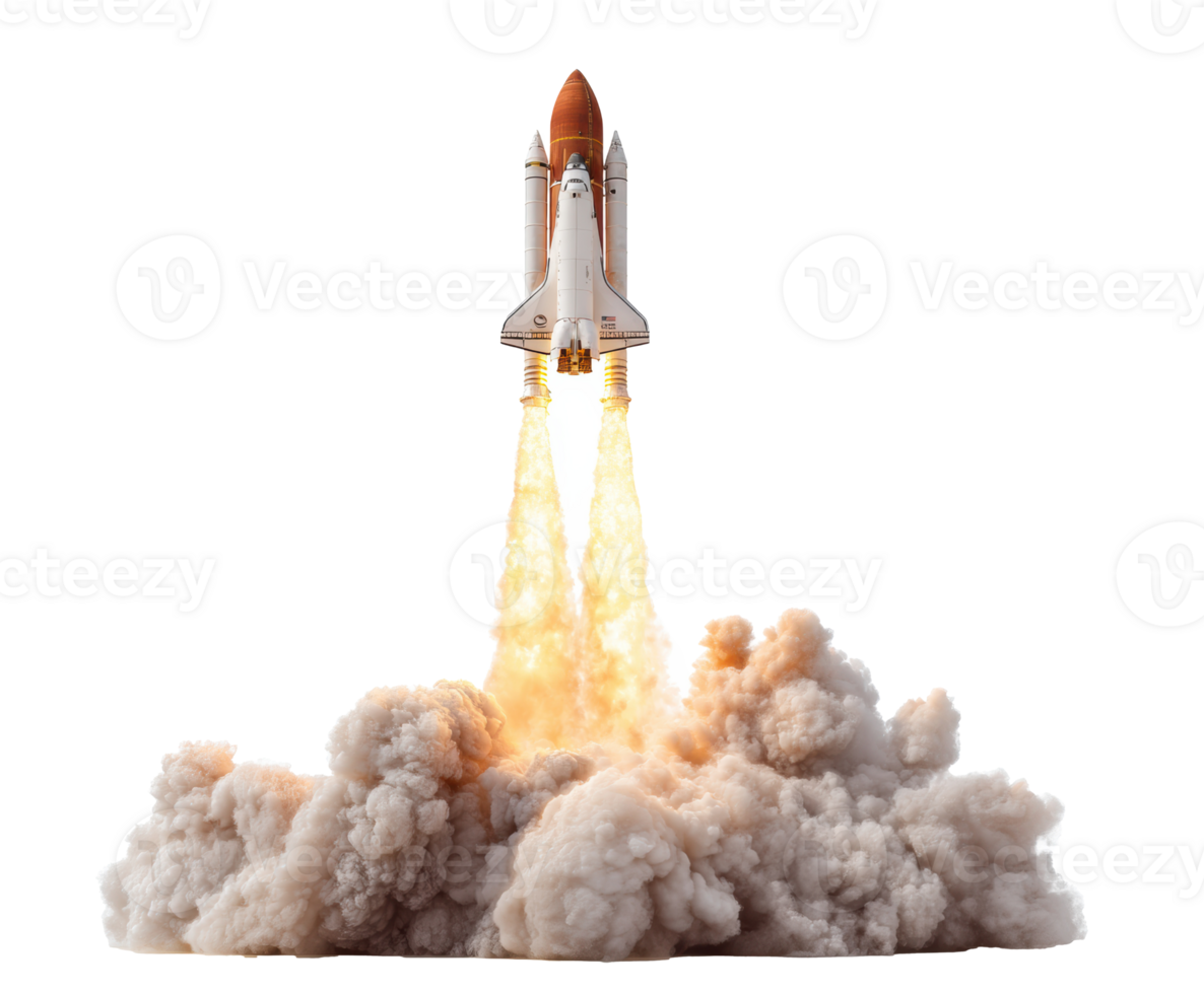 Rocket launch to space with powerful engines and smoke clouds png