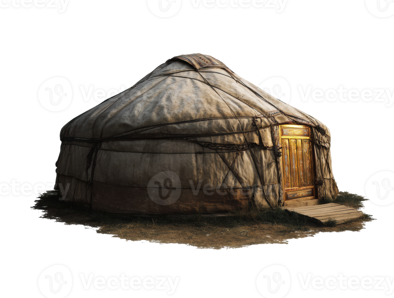 Traditional yurt structure in a rural landscape for outdoor living png