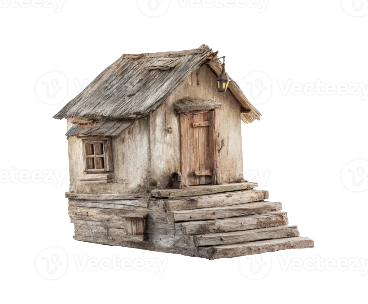Wooden cottage with rustic charm and unique character design for decor png