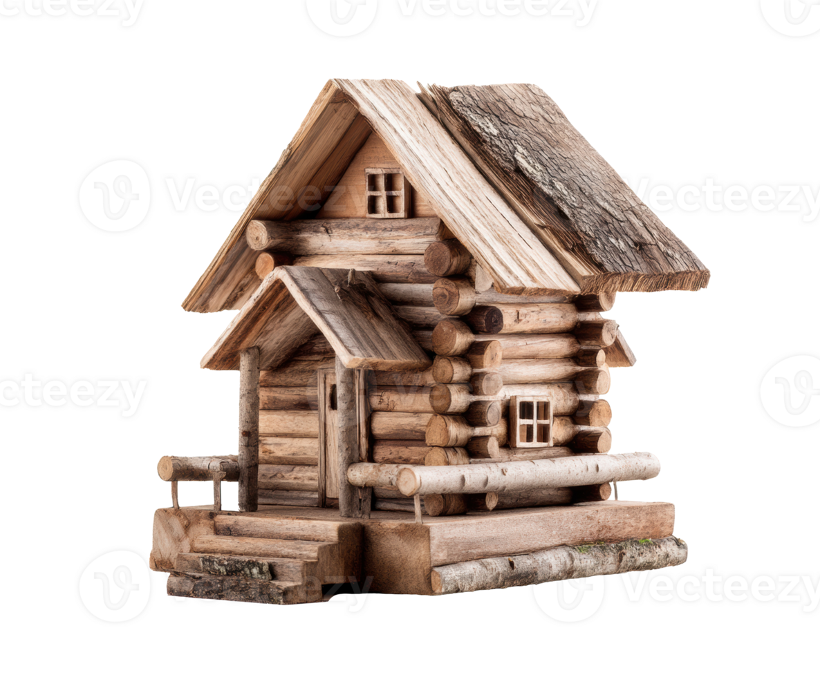 Rustic wooden cabin model for home decor and craft projects png