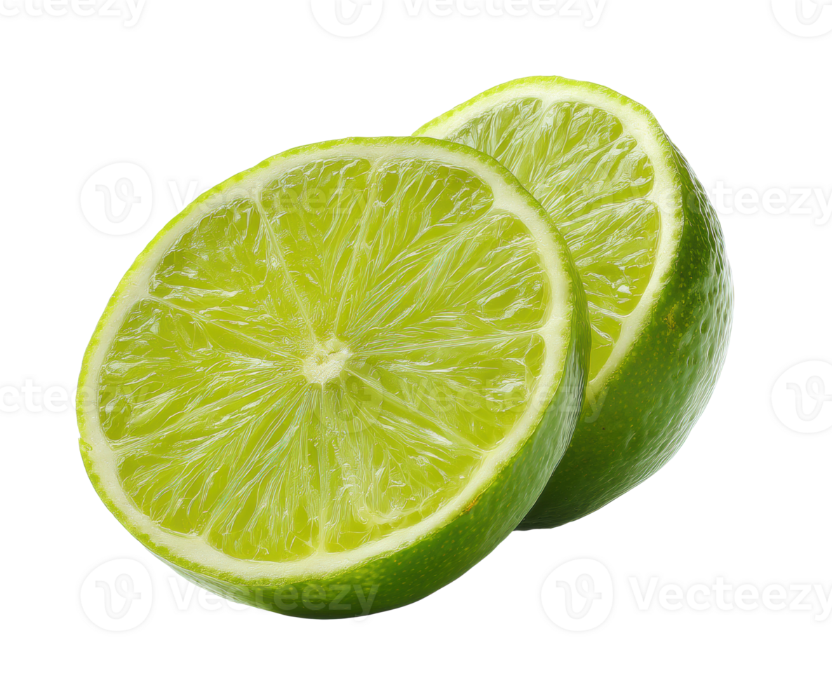 Fresh sliced lime halves for culinary use and beverages png