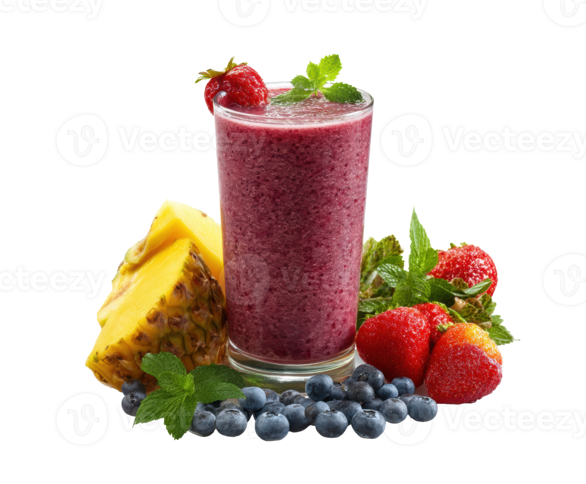 Refreshing berry and pineapple smoothie with fresh fruits png