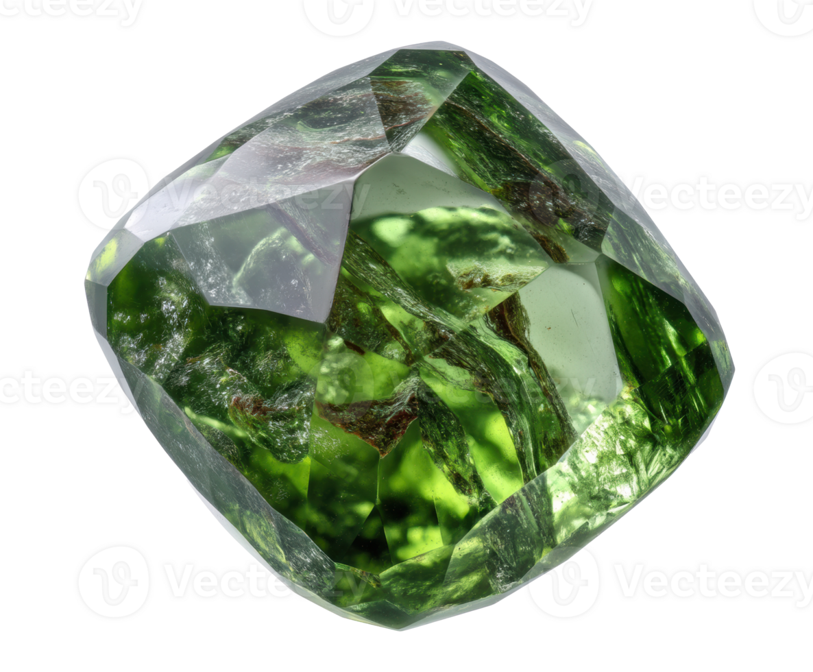Green gemstone with unique textures and facets for jewelry design png