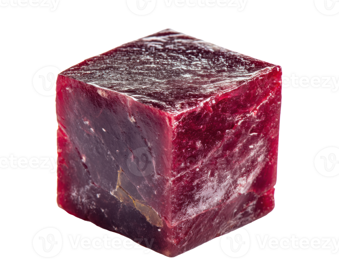 Vibrant red cube of fruit jelly ready for dessert or snack png