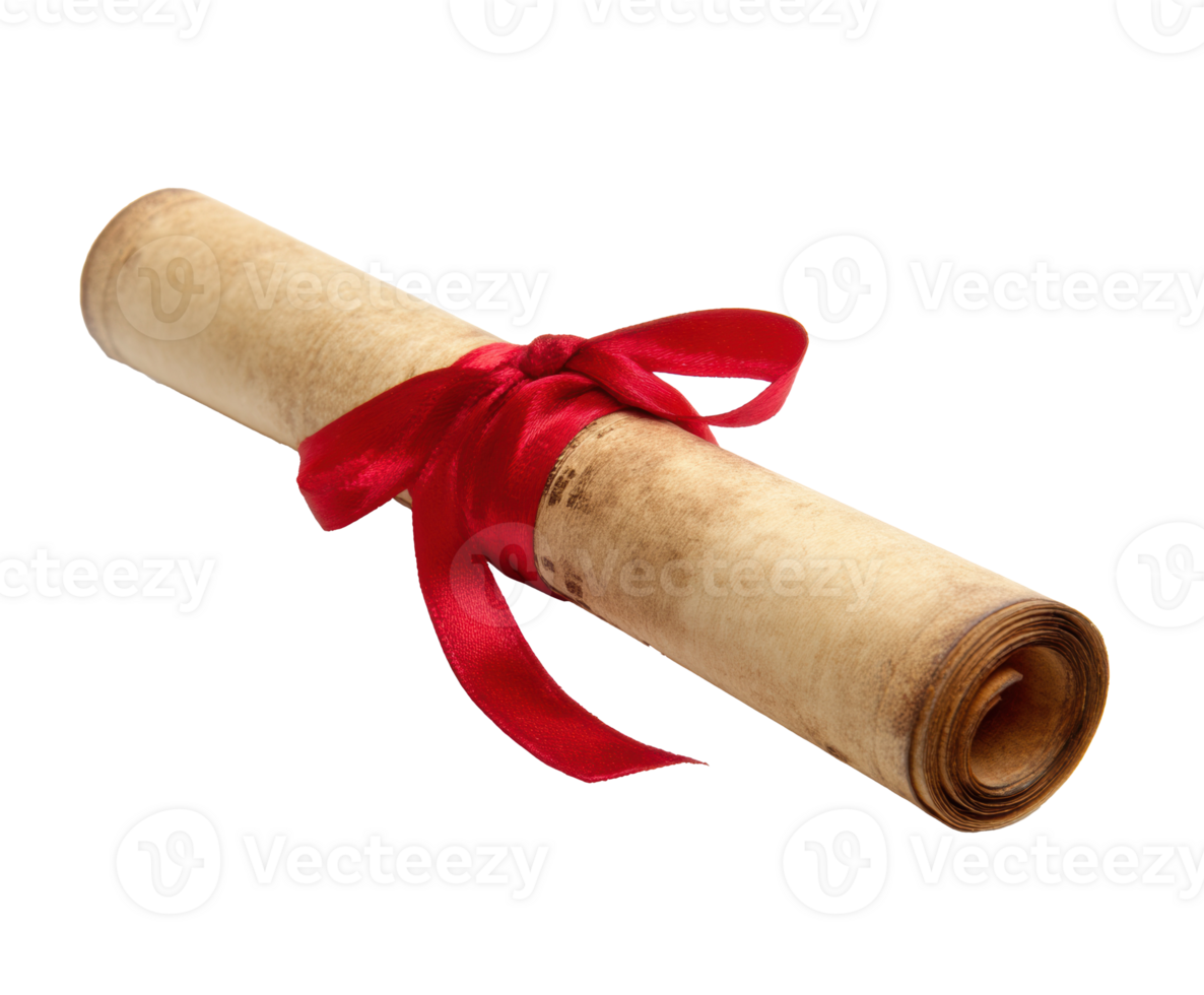 Certificate rolled up with red ribbon for special achievement design png
