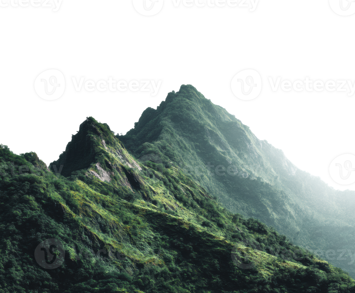 Majestic mountain peak surrounded by lush greenery in daylight png