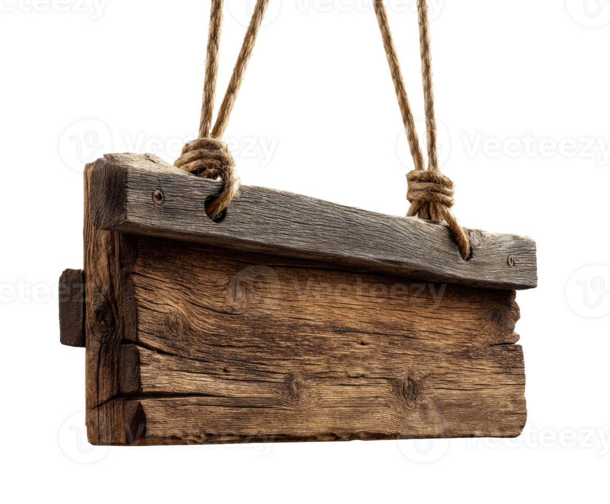 Rustic wooden sign with rope hanging for creative projects png