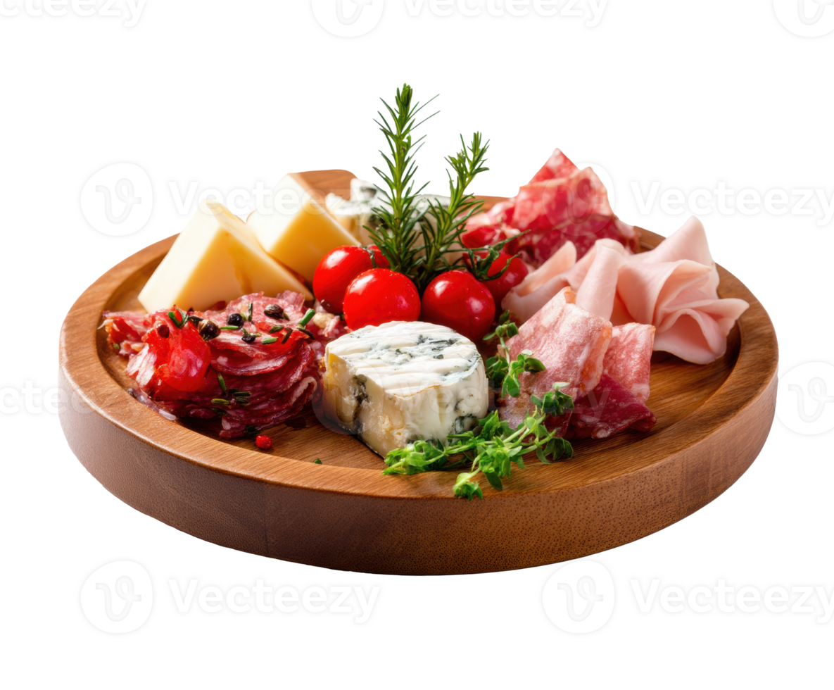 Delicious charcuterie platter with assorted meats and cheeses png