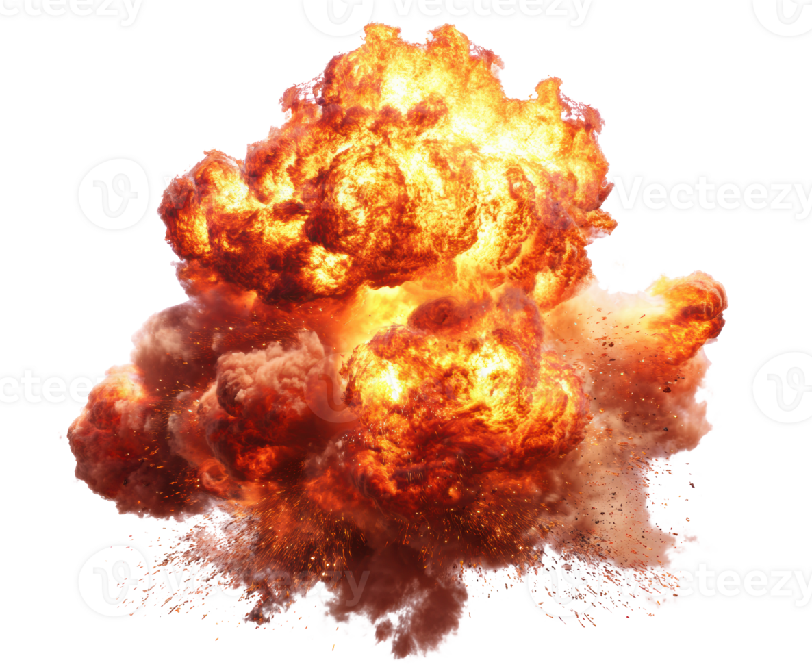Explosive fiery cloud with smoke and debris in dramatic action png