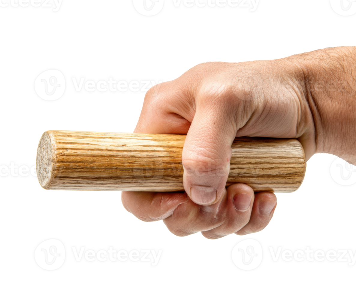 Hand gripping wooden stick for exercise training or strength practice png