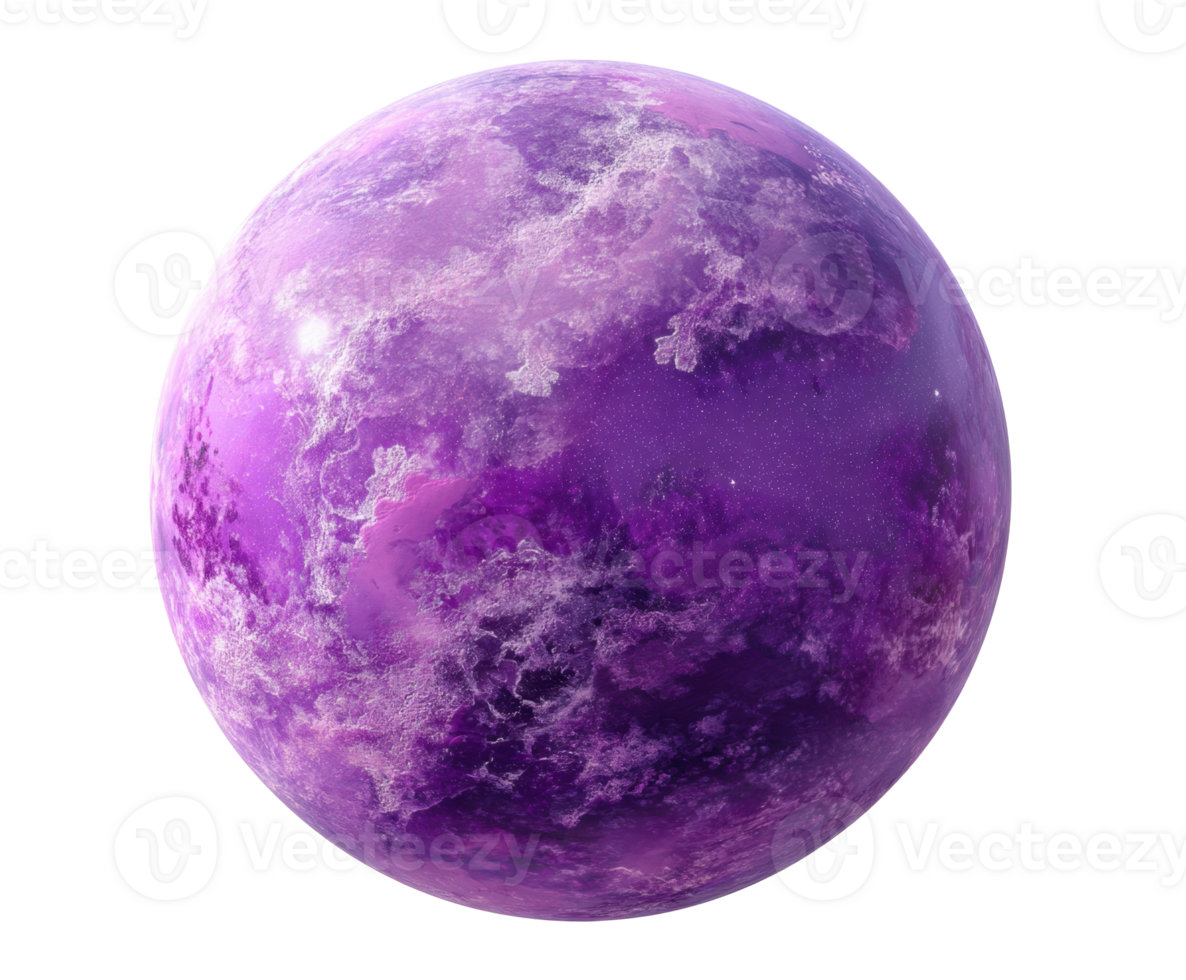 Purple cosmic sphere with swirling clouds and starry texture png