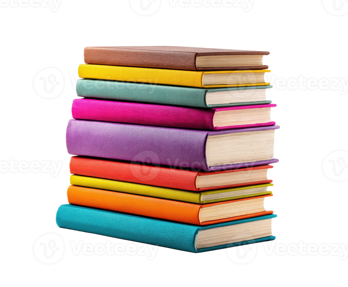 Colorful stacked books for education and creativity in study areas png