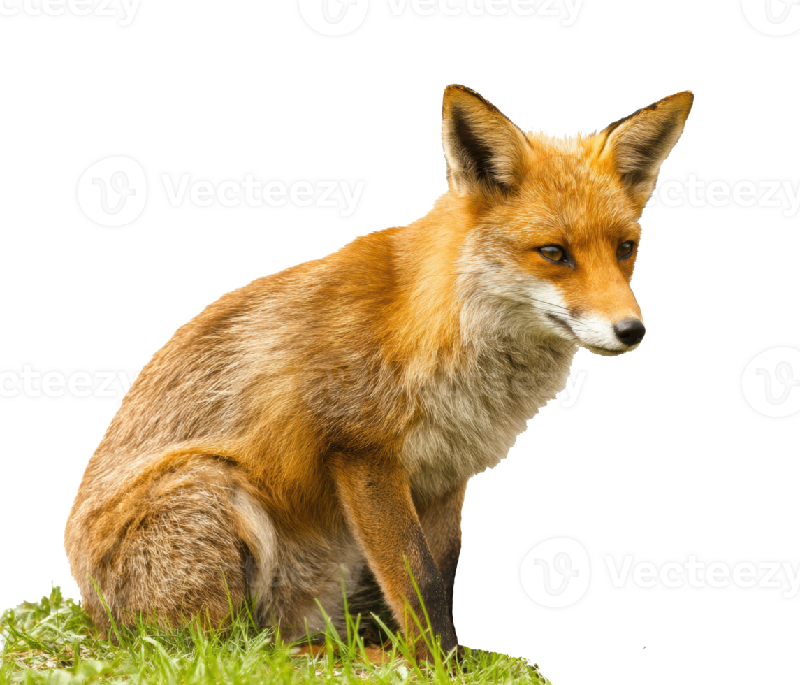 Graceful fox resting on green grass in a natural habitat setting png