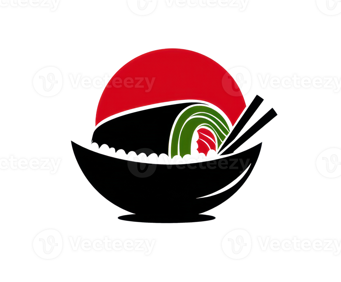 Japanese cuisine with sushi bowl and sun design for creative projects png