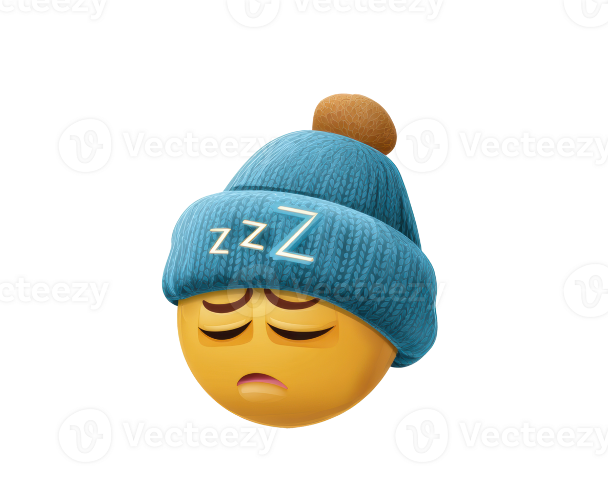 Sleepy emoji wearing a cozy hat for relaxation and rest png