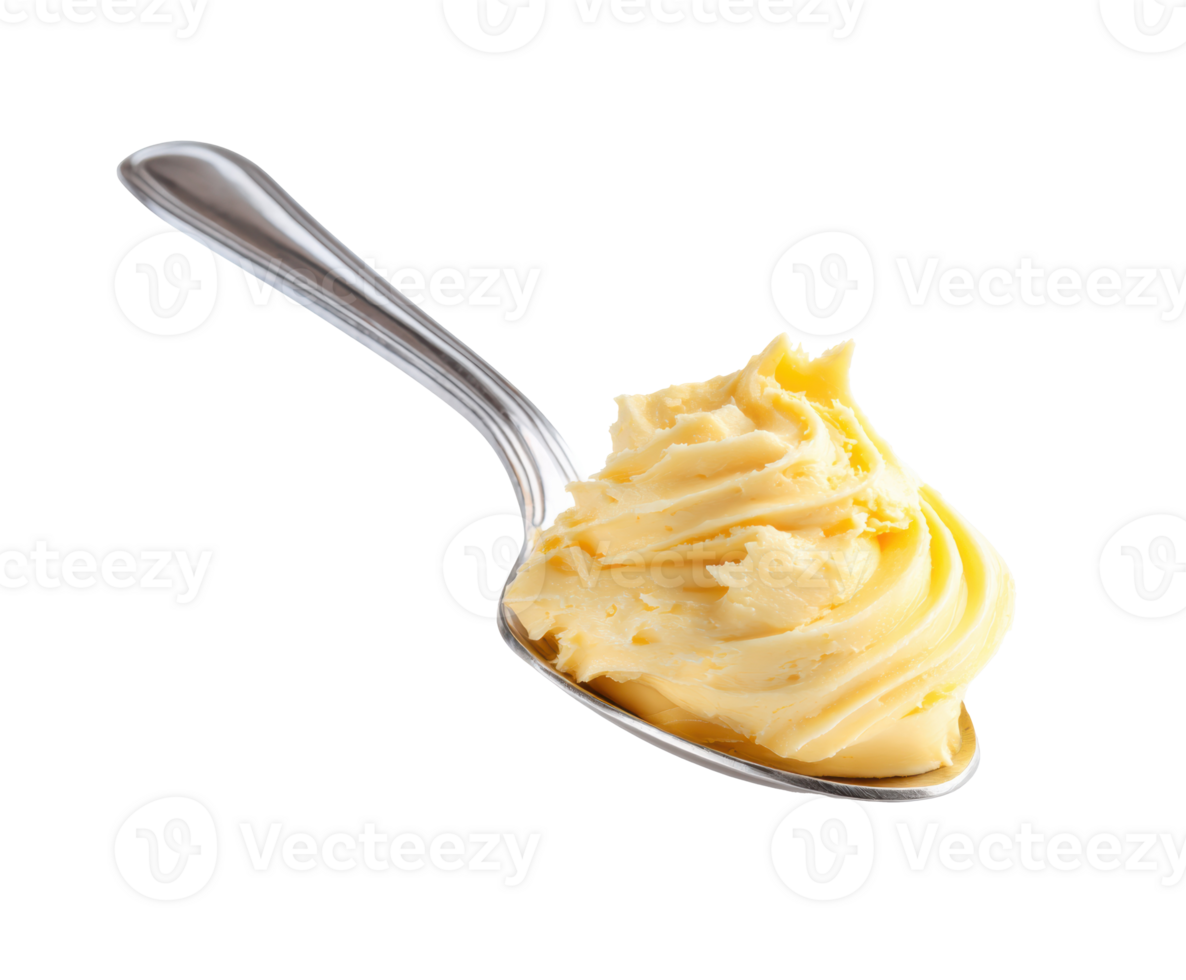 Creamy butter on a stainless steel spoon for cooking png