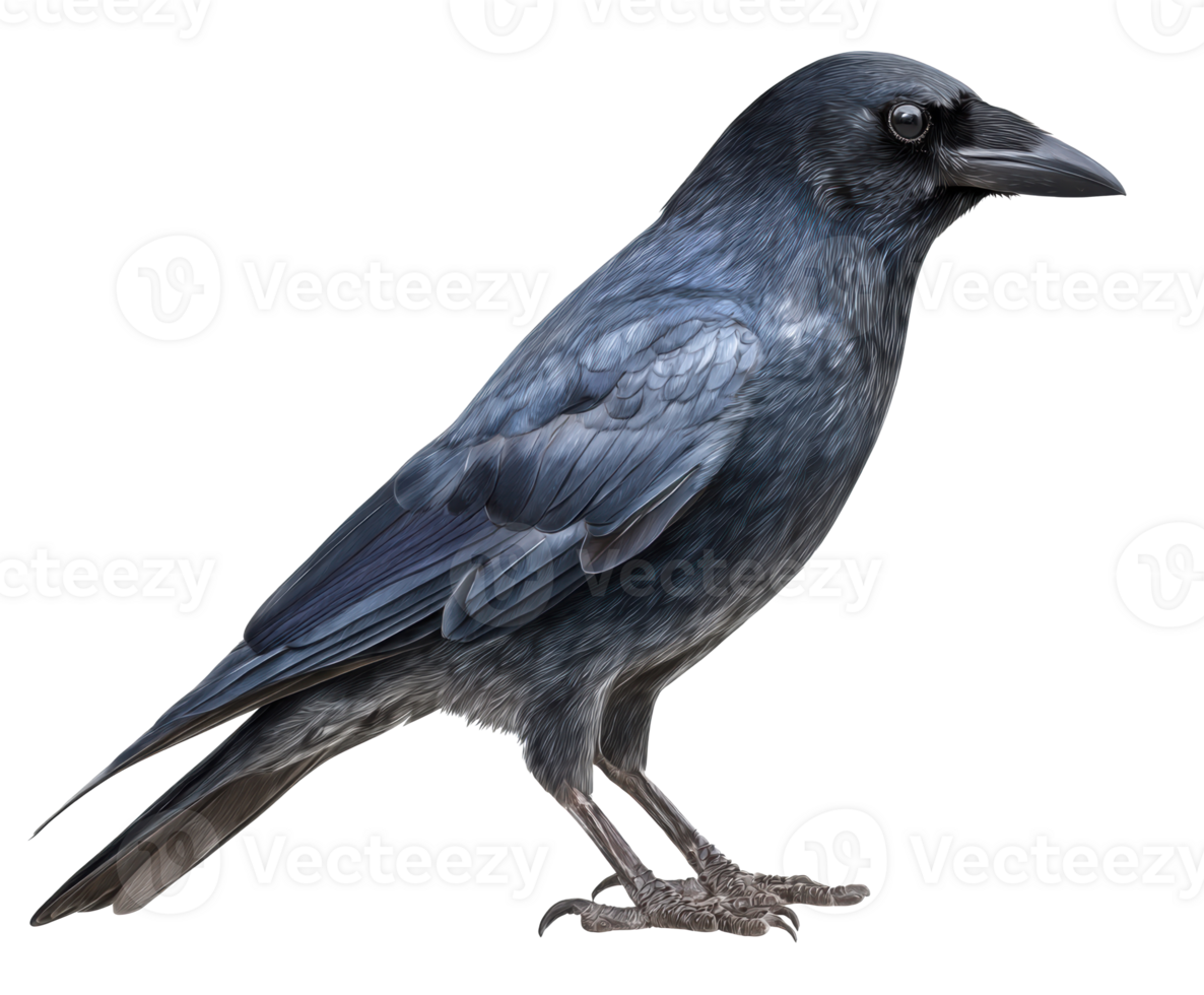 Majestic crow perched elegantly on a surface in detailed view png