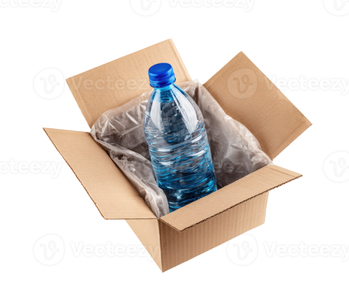 Water bottle packed in cardboard box for delivery service png
