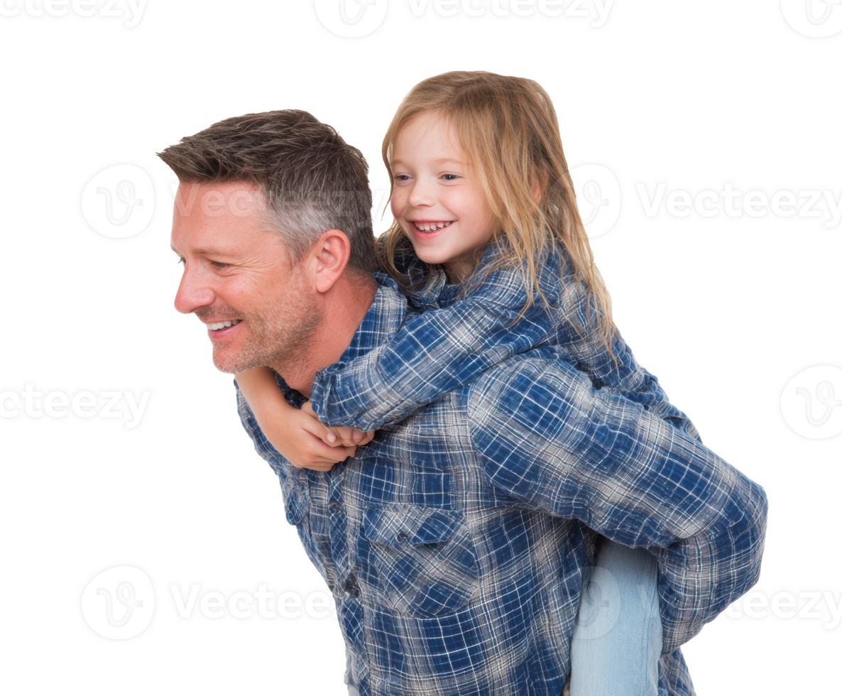Happy father giving piggyback ride to daughter in playful moment png