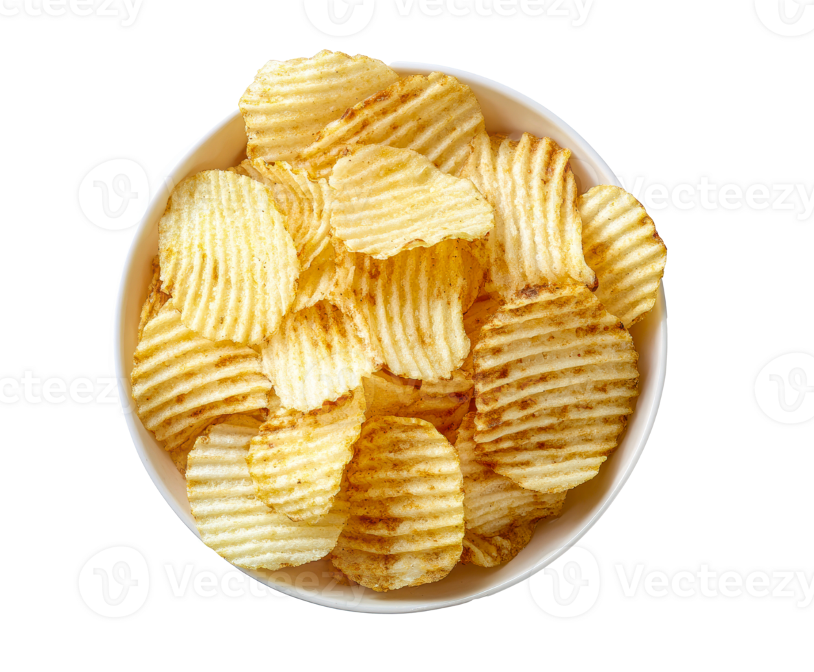 Crispy ridged potato chips in a bowl for snack time png