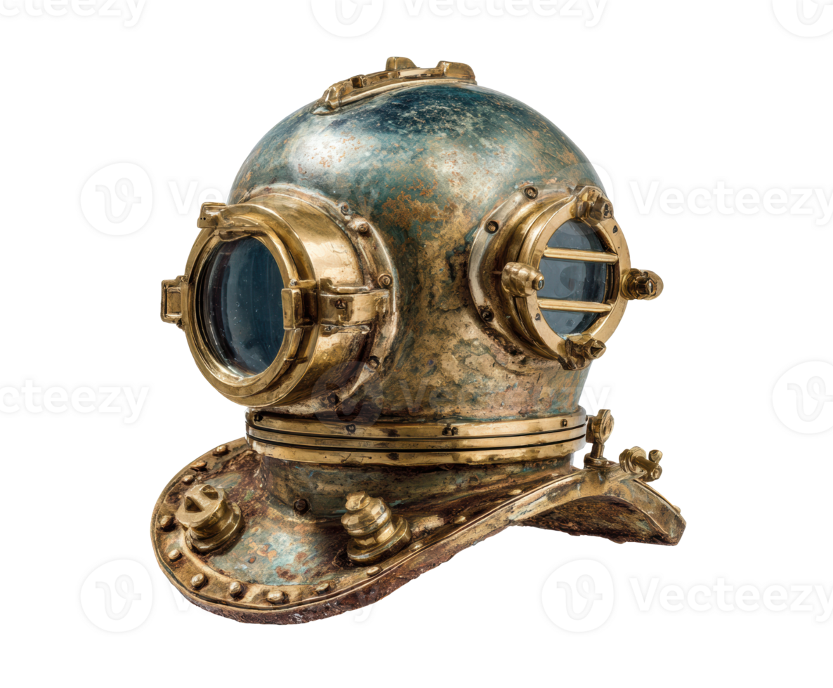 Vintage diving helmet on display showcasing maritime history png
