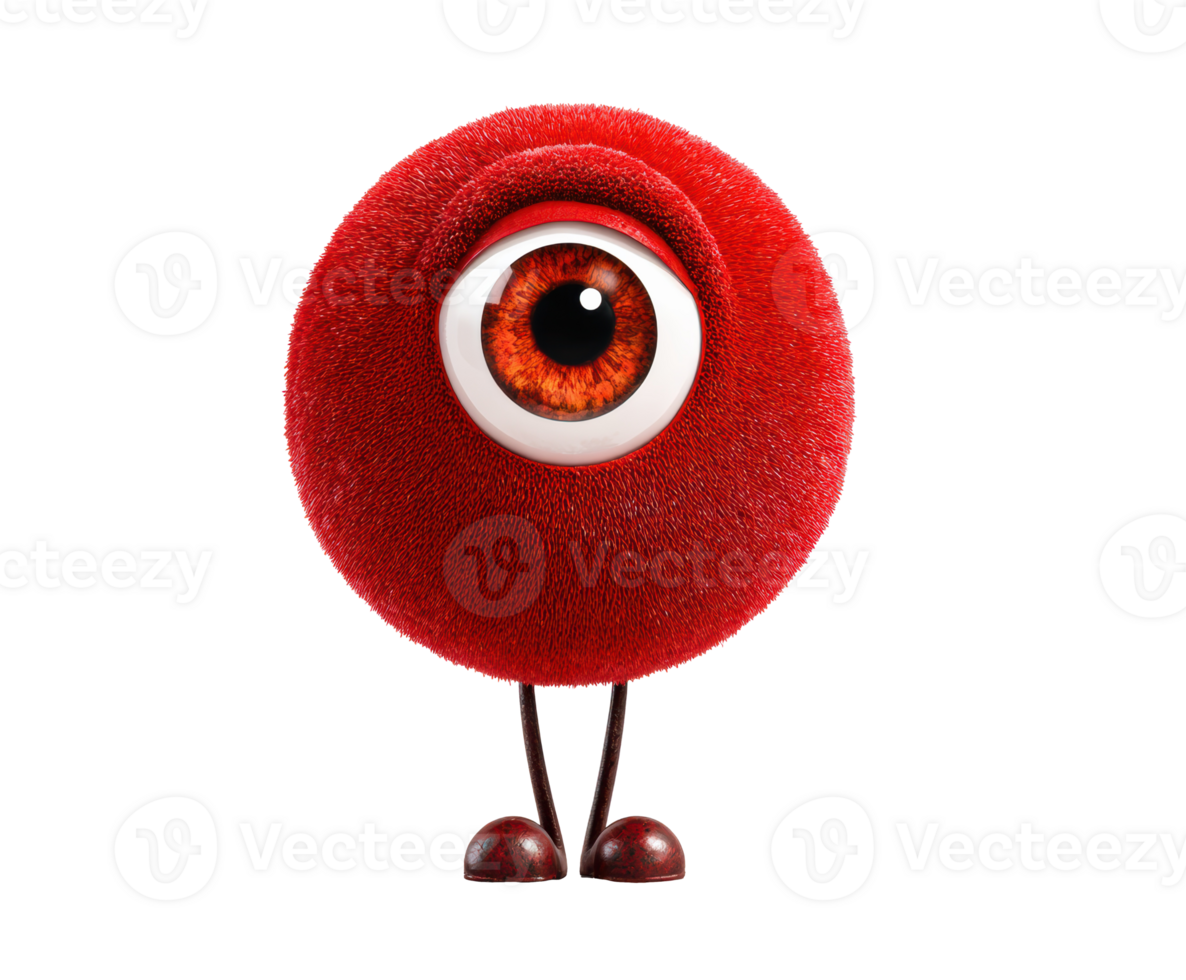 Cute and quirky red character with one large eye and small legs png