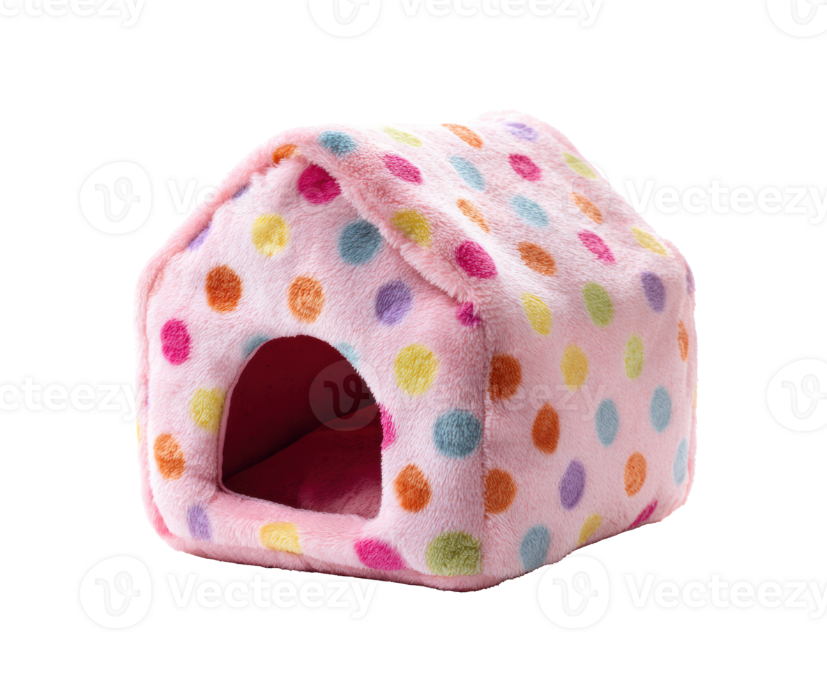 Cozy pink pet house with colorful polka dots for playful pets png