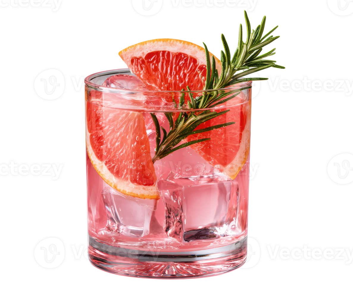 Refreshing grapefruit cocktail with rosemary garnish png