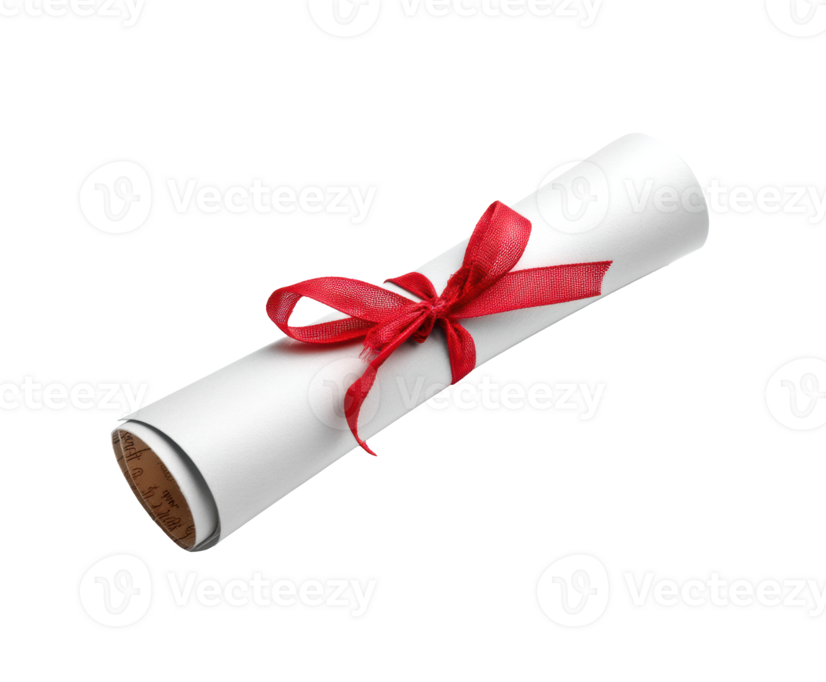 Certificate roll tied with red ribbon for celebration or achievement png