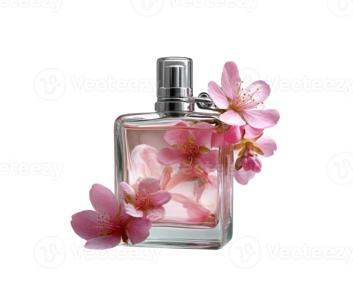 Floral scent bottle with cherry blossoms for beauty and elegance png