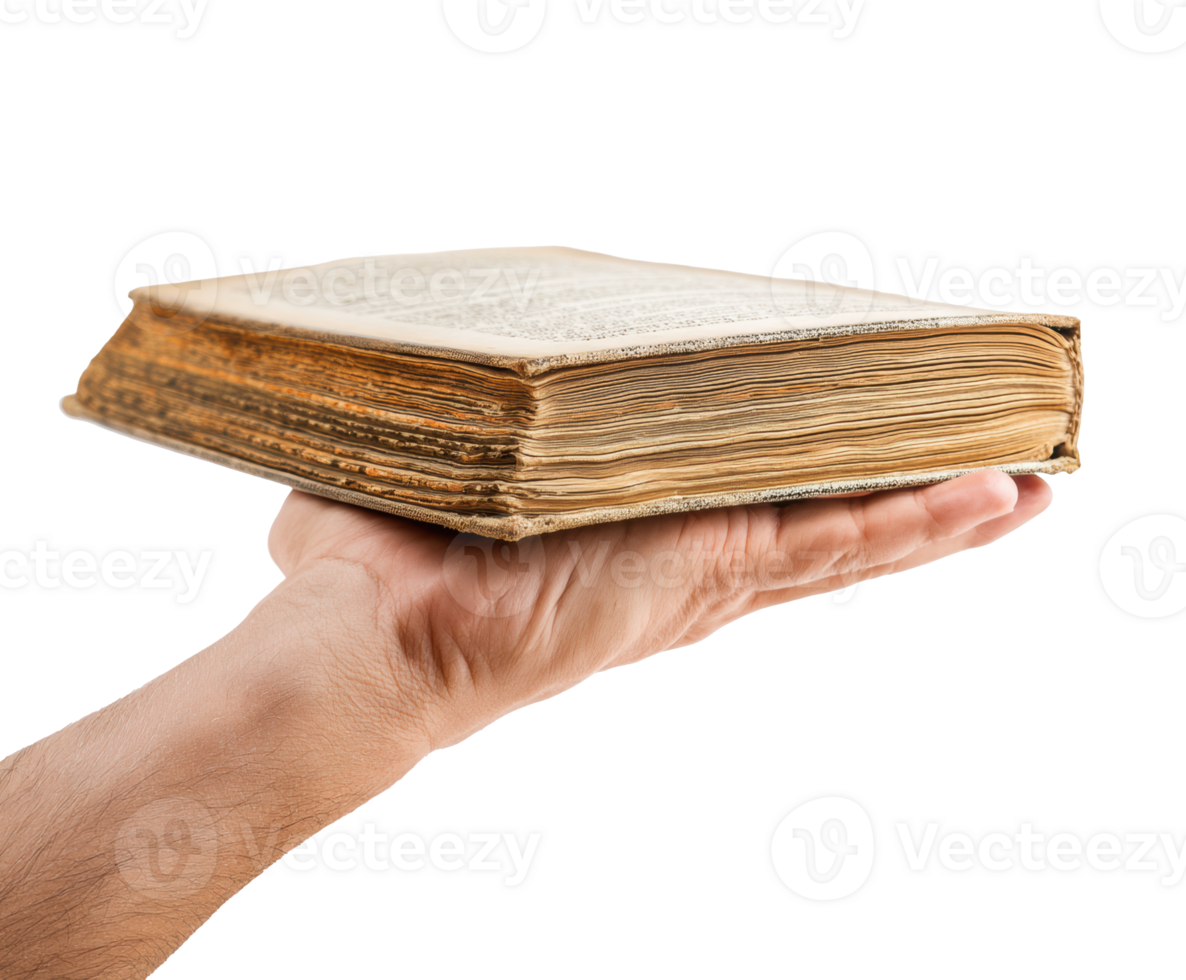 Old book held in hand for antique literature appreciation png