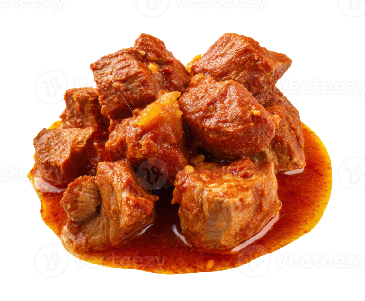 Savory beef chunks cooked in rich tomato sauce for gourmet meal png