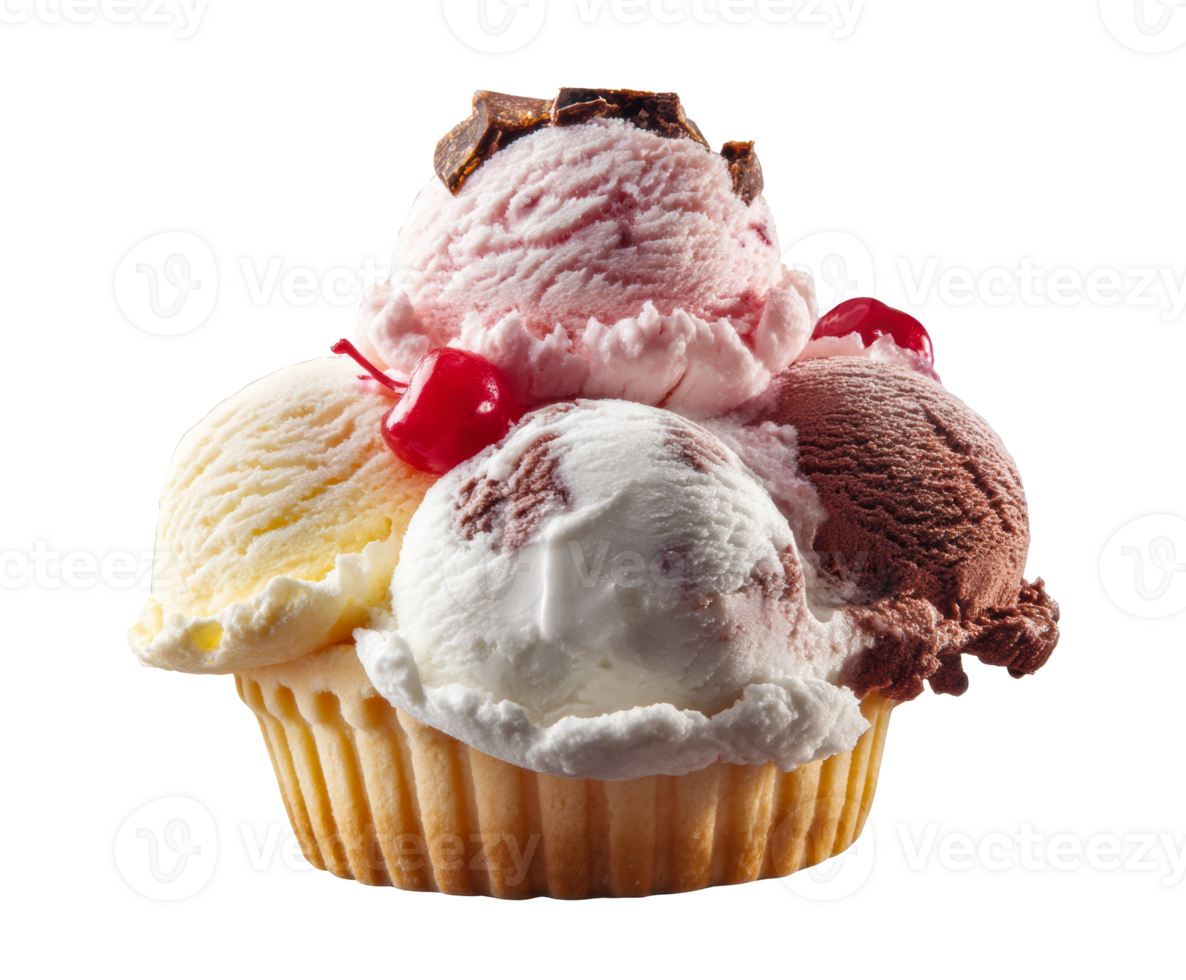 Delicious ice cream dessert served in a waffle cone bowl for summer png