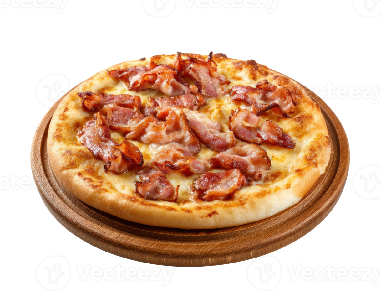 Delicious homemade pizza topped with crispy bacon for sharing png